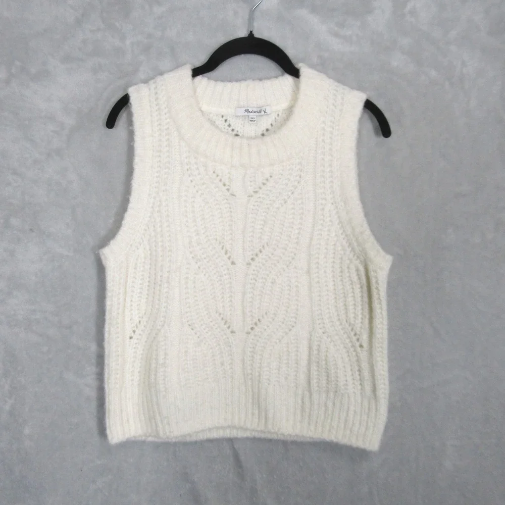 Madewell Womens XXS Cable Knit Sleeveless Sweater Vest Pullover Cream - Picture 1 of 11